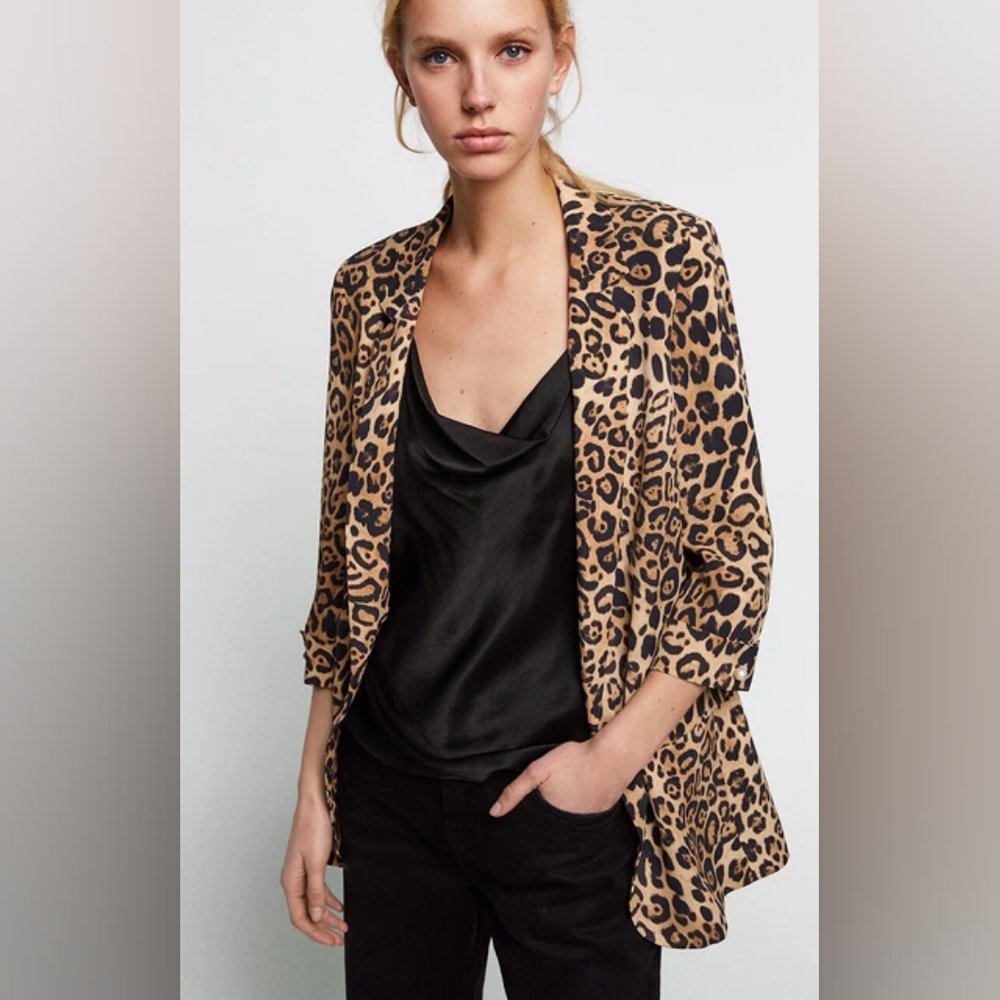 Zara Leopard Print Open Blazer Size XXL - Picture 1 of 12